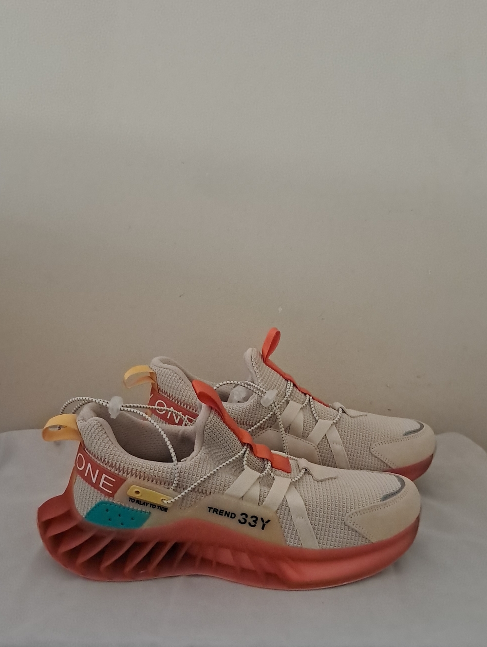 Beige & Coral Trendy Athletic Sneakers